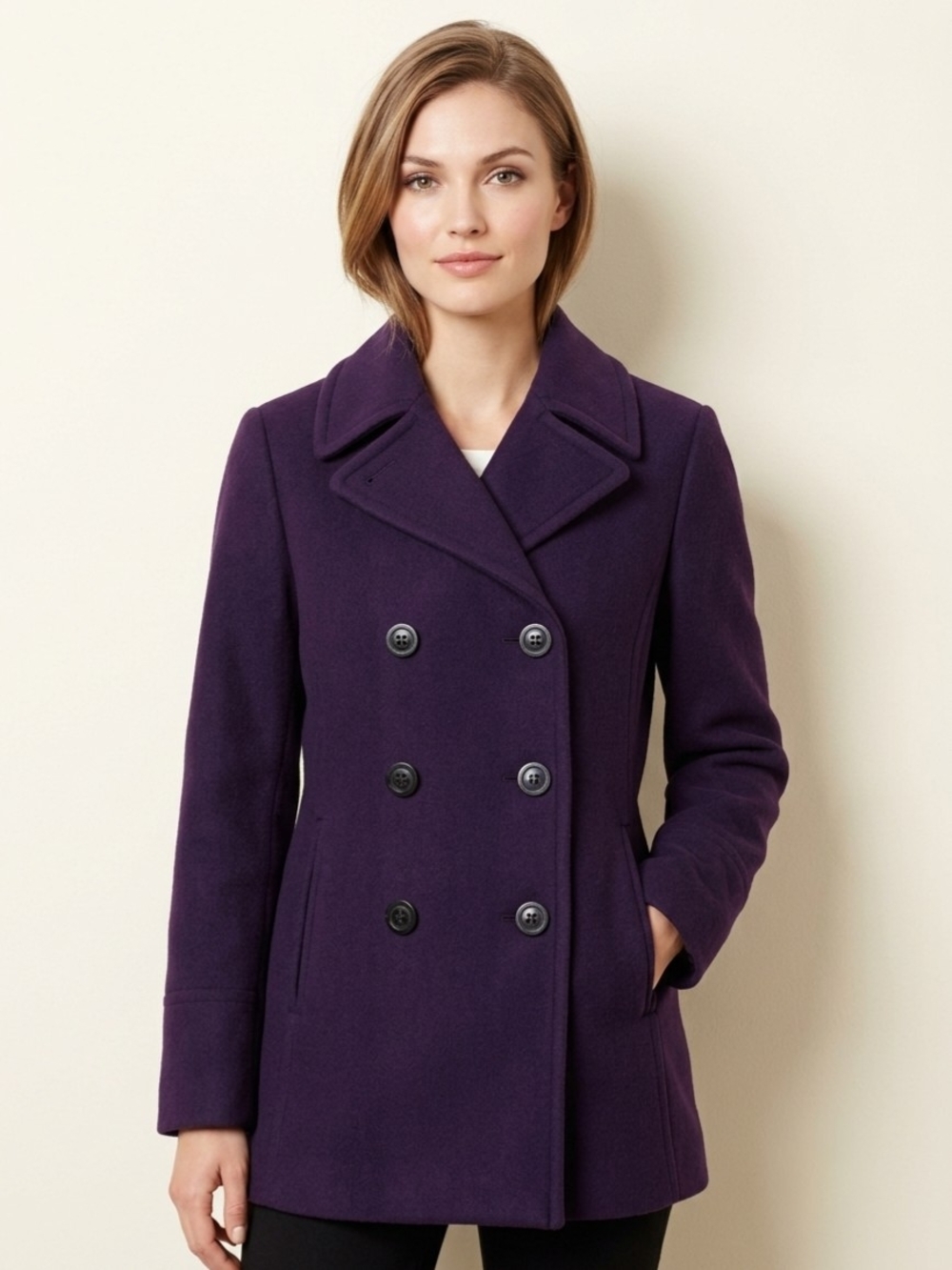 Calvin Klein Wool Blend Double-Breasted Peacoat - Purple